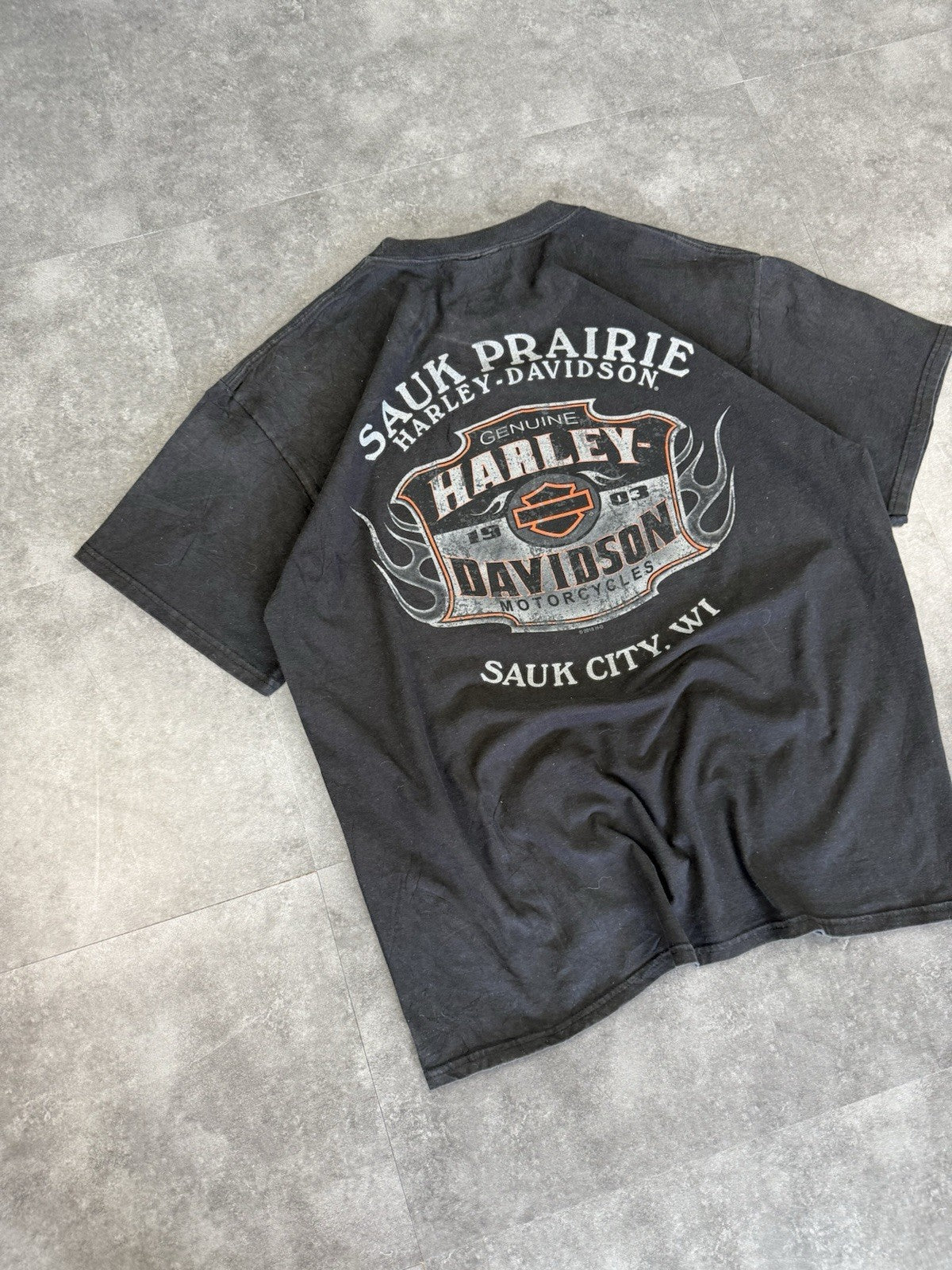 Harley Davidson Y2k Biker Grunge Spellout T-Shirt Sauk City Size XL