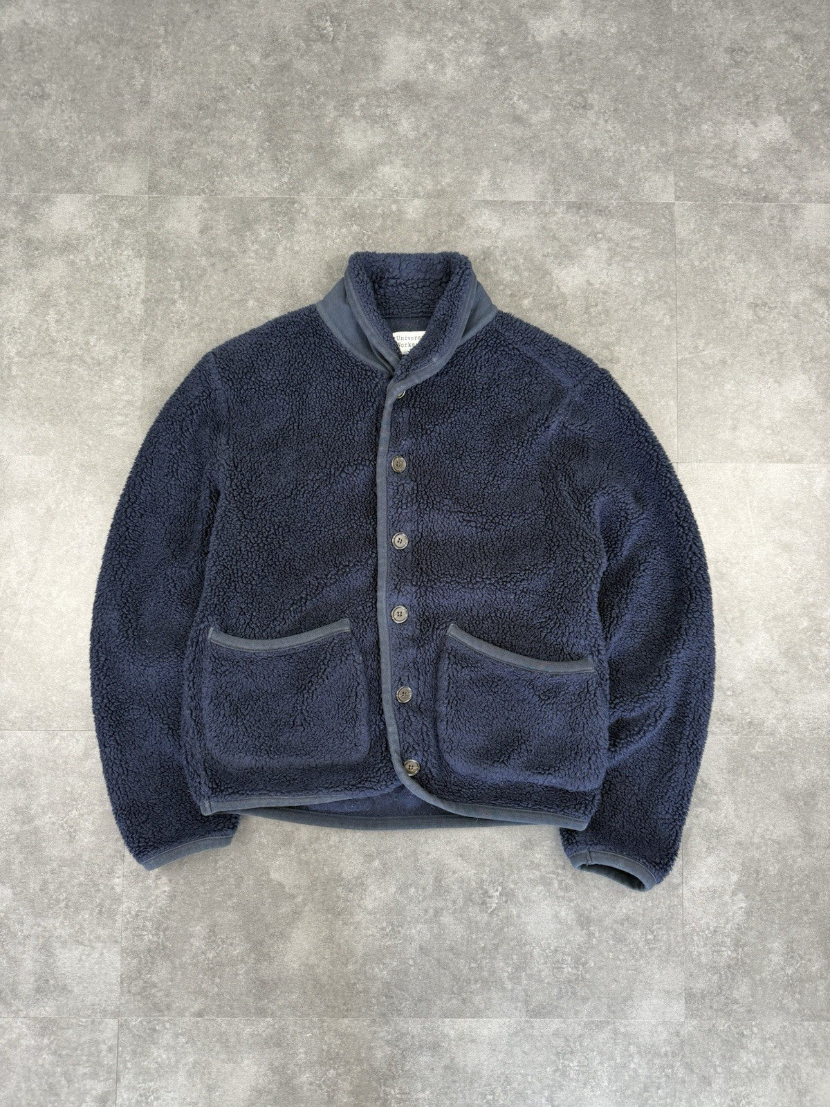 Universal Works Sherpa Fleece Button Cardigan Navy Blue Size L Women's