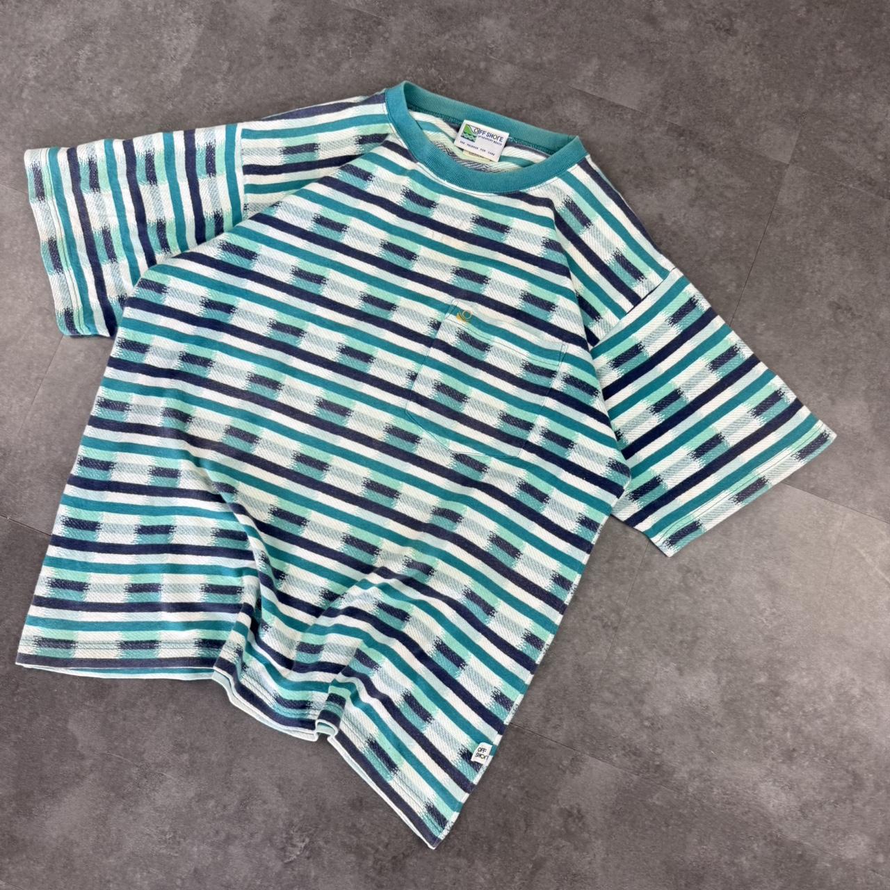 Off Shore Newport Beach surf 90s embroidered Logo stripe T shirt