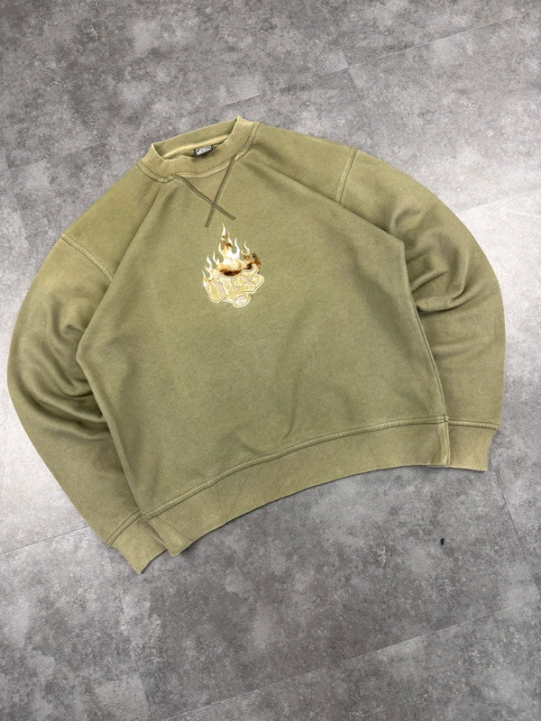 Quiksilver 2000s Embroidered Spellout Sweatshirt Old English Surf Skate Grunge Print