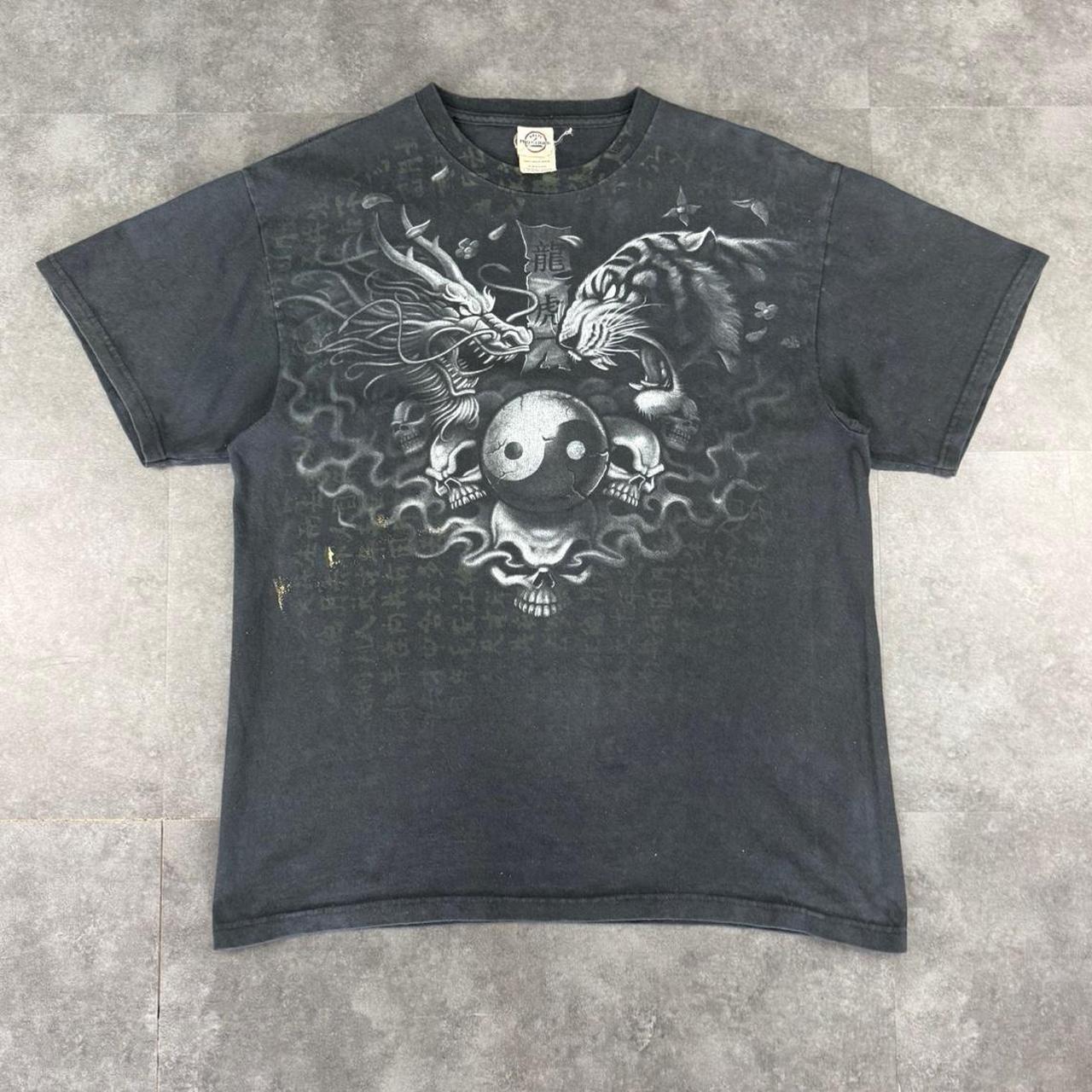Dragon Tiger Tribal 2000s skater Grunge Print graphic T shirt