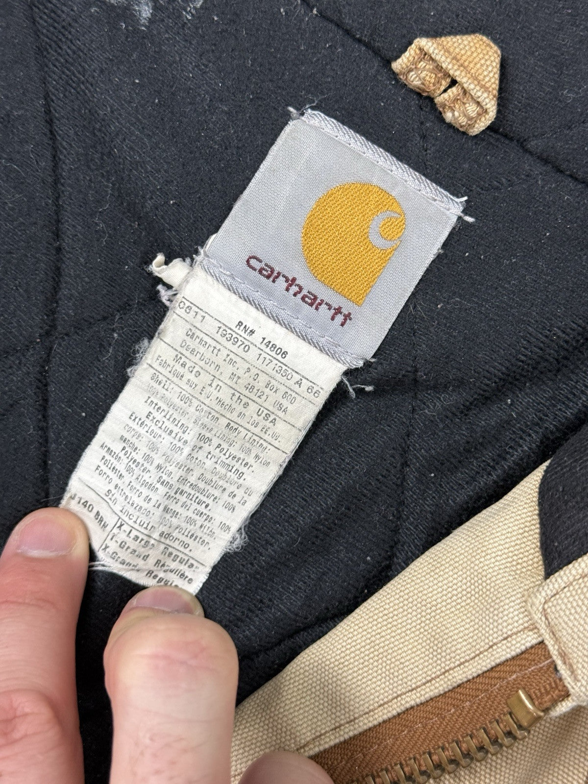 Vintage Carhartt 90s J140 BRN Distressed Hoodie Detroit Jacket Fleece Padded XL