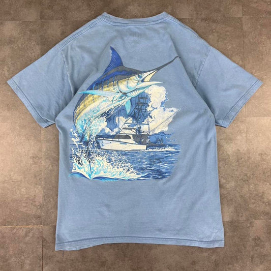 Guy Harvey 2000s surf marlin fishing Logo design graphic T shirt