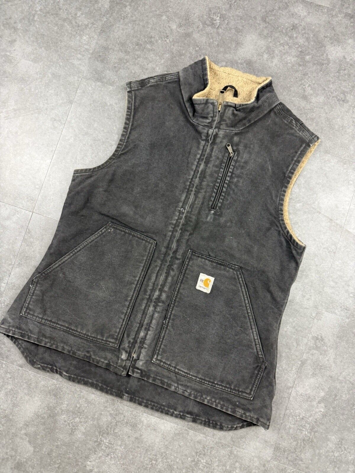 Carhartt Gilet Vest Black Fleece Sherpa Lined Chore Workwear Womens Jacket S