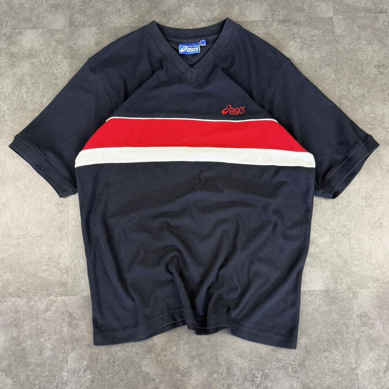 Asics 2000s vintage 90s Y2K V neck sportswear T-Shirt
