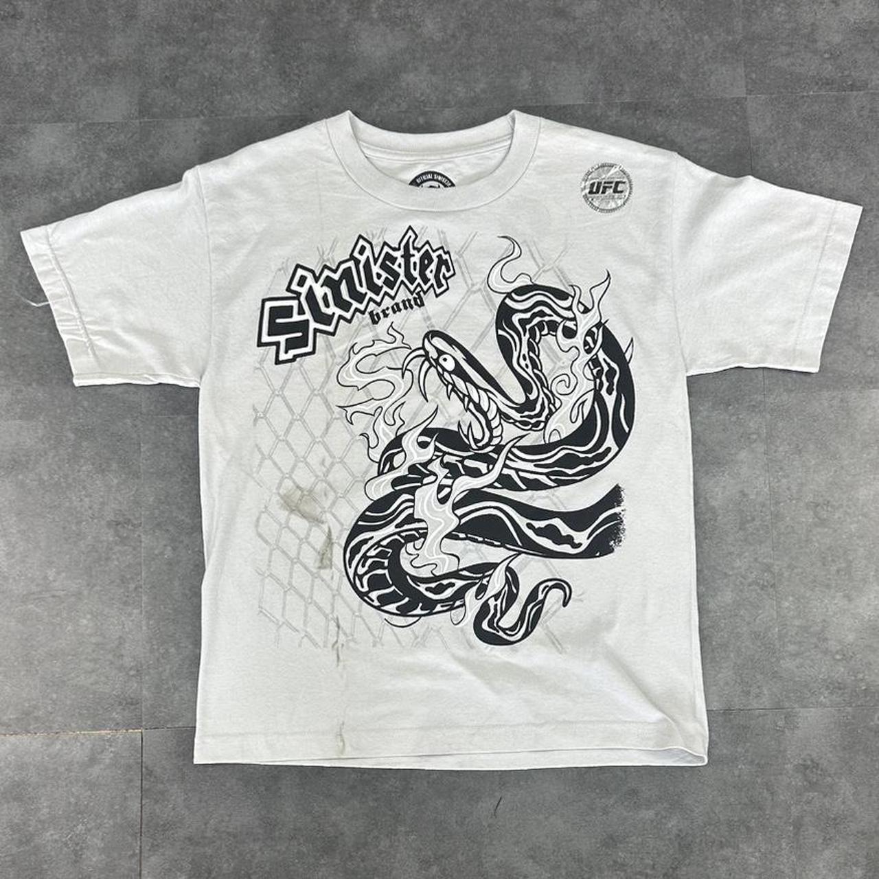 UFC Sinist3r T 2000s Print Logo flaming snake in a cage design graphic T shirt