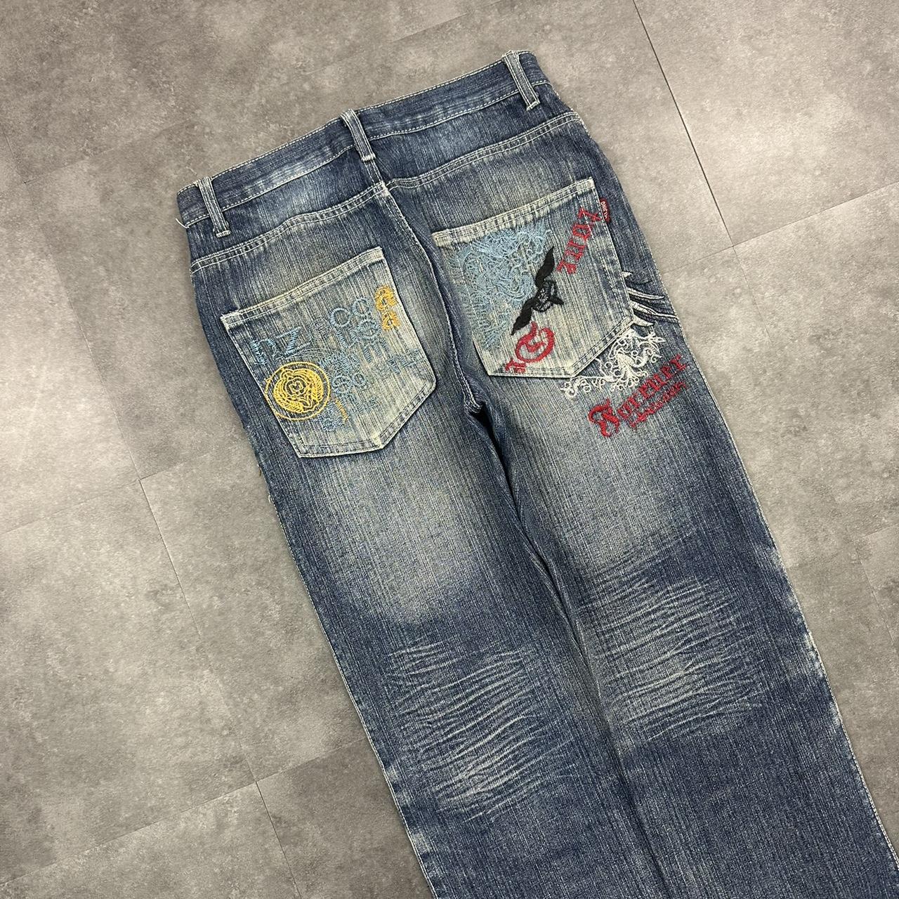 Japanese style hiphop 2000s embroidered jeans