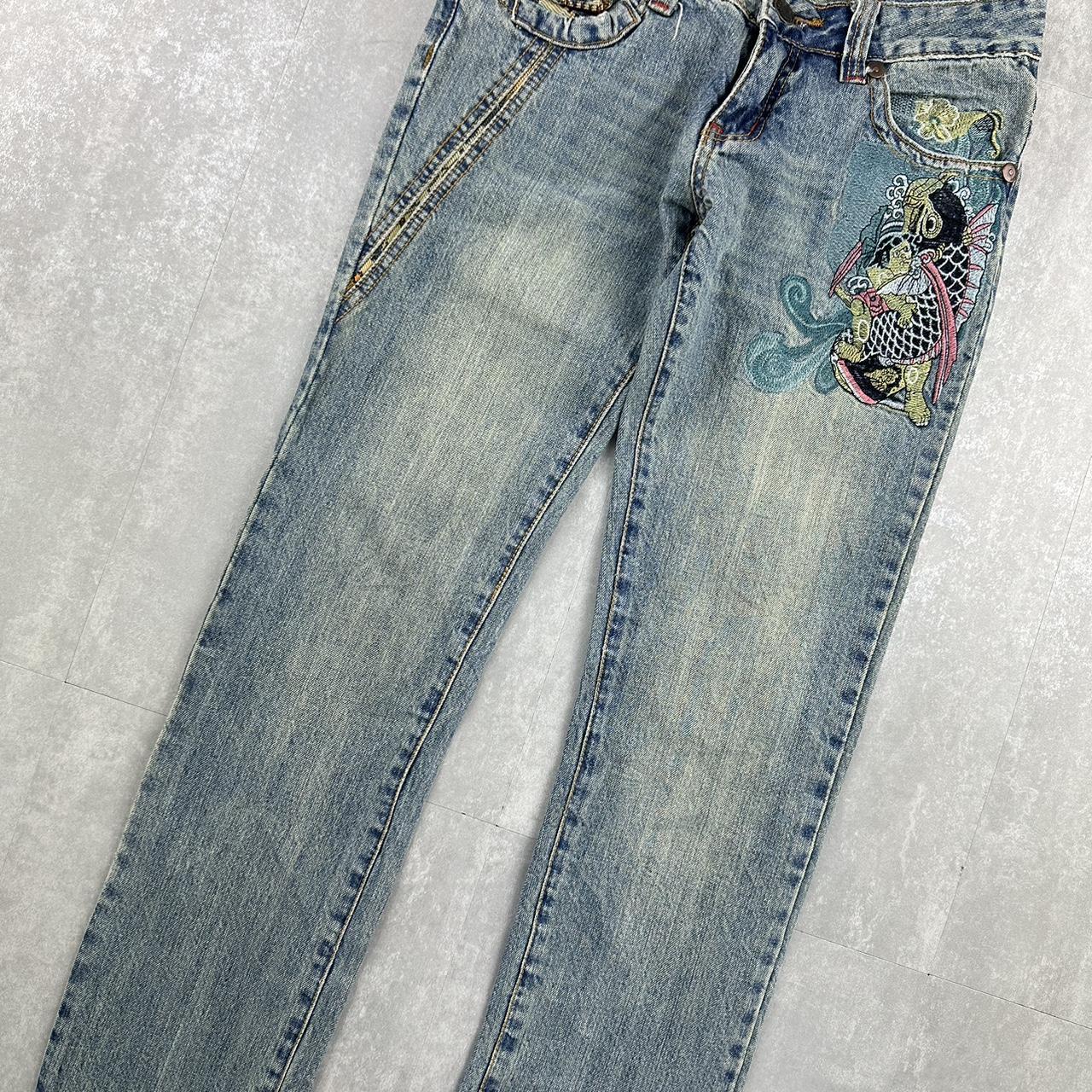 Japanese style 2000s big embroidered jeans