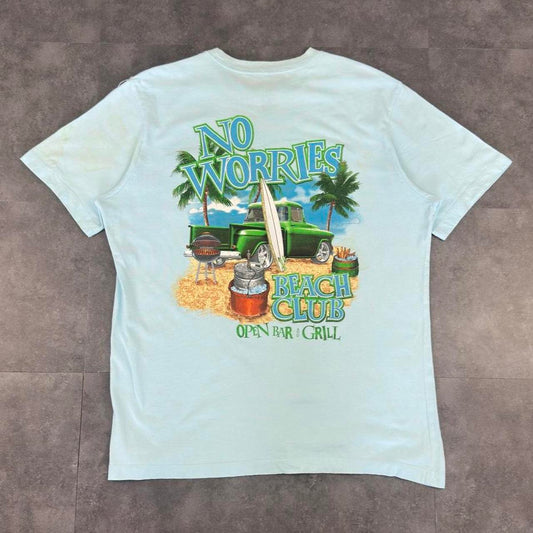 No Worries Beach Club T 2000s Y2K logo print design