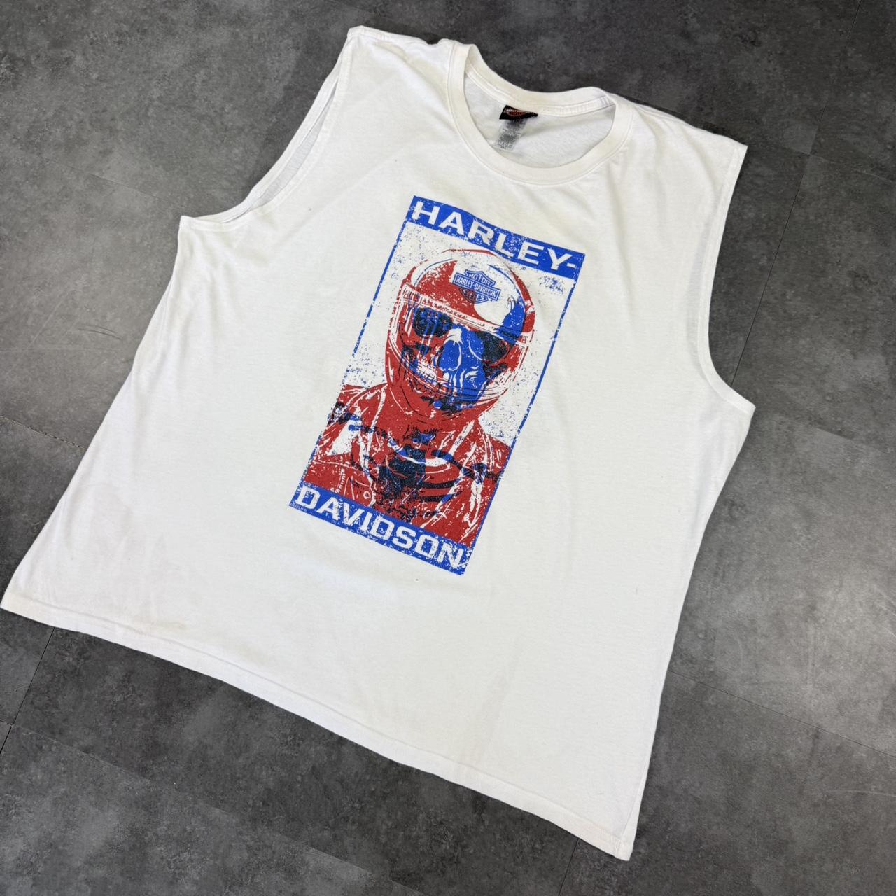 Harley Davidson 2000s biker motorcycle logo Spellout graphic sleeveless T shirt vest