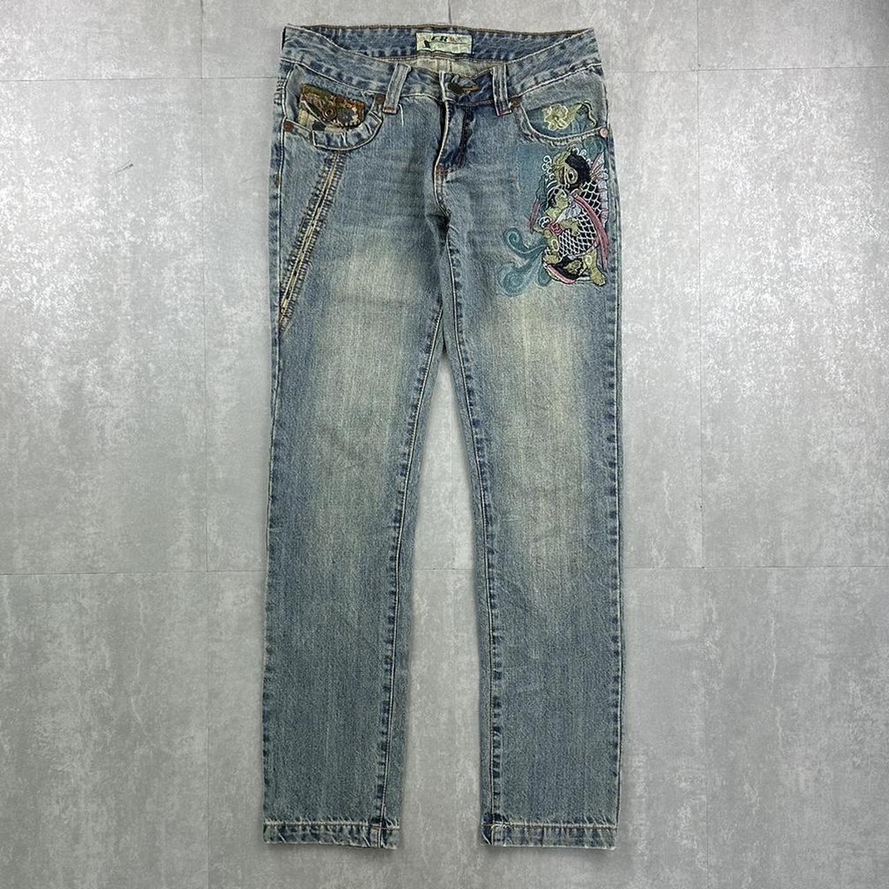 Japanese style 2000s big embroidered jeans