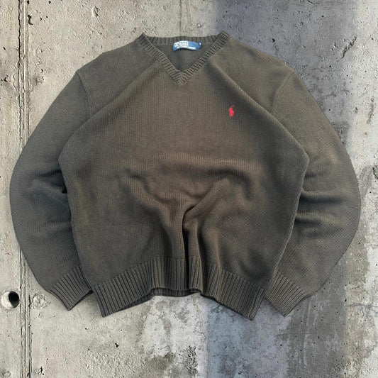 Polo Ralph Lauren 90s chunky knit heavyweight v neck jumper
