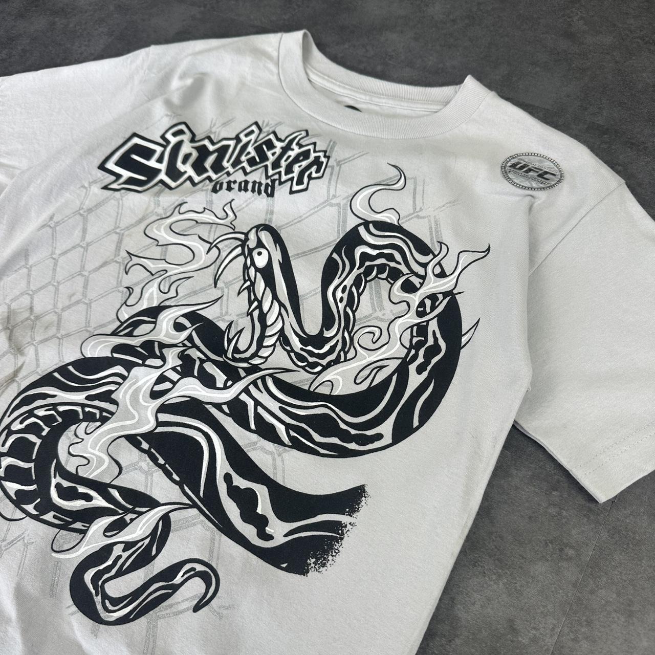 UFC Sinist3r T 2000s Print Logo flaming snake in a cage design graphic T shirt