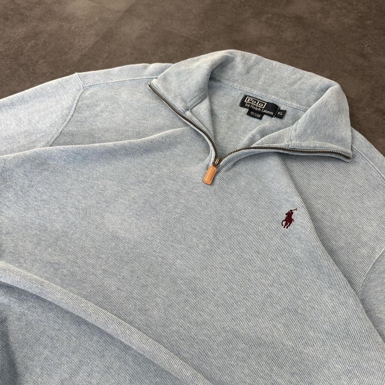Polo Golf Ralph Lauren 90s chunky knit light blue pullover rip knit quarter 1/4 zip jumper