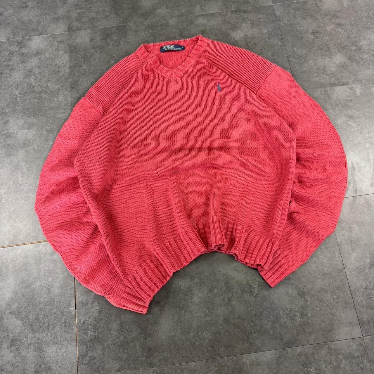 Polo Ralph Lauren 90s chunky knit heavyweight red v neck jumper