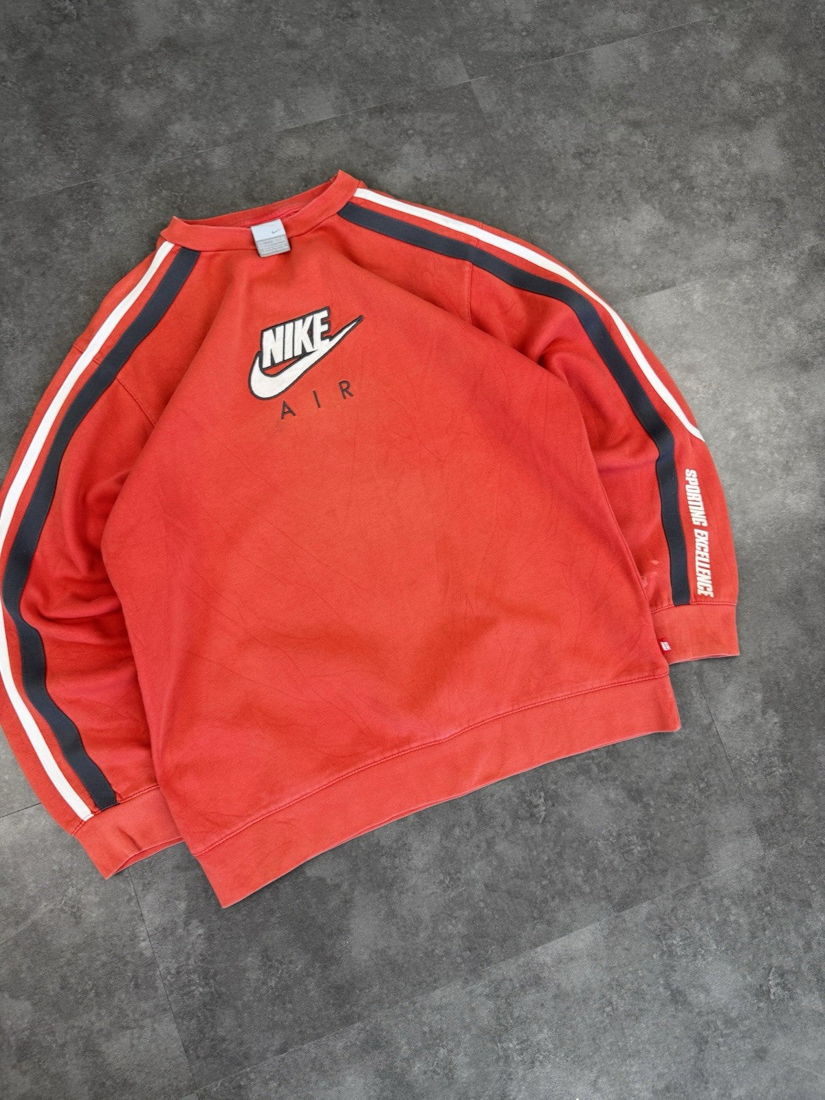 Nike Air Vintage Sweatshirt Red Centre Swoosh Retro 90s Pullover Men's M