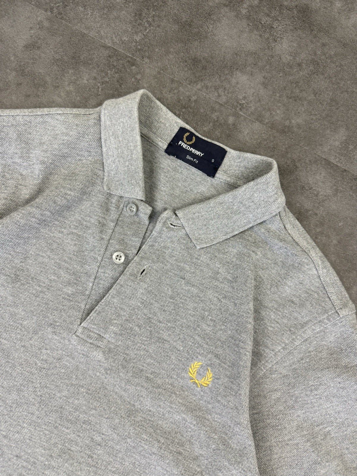 Fred Perry Polo Shirt Embroidered Crest Logo Grey Size S