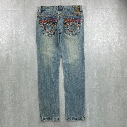 Japanese style 2000s big embroidered jeans