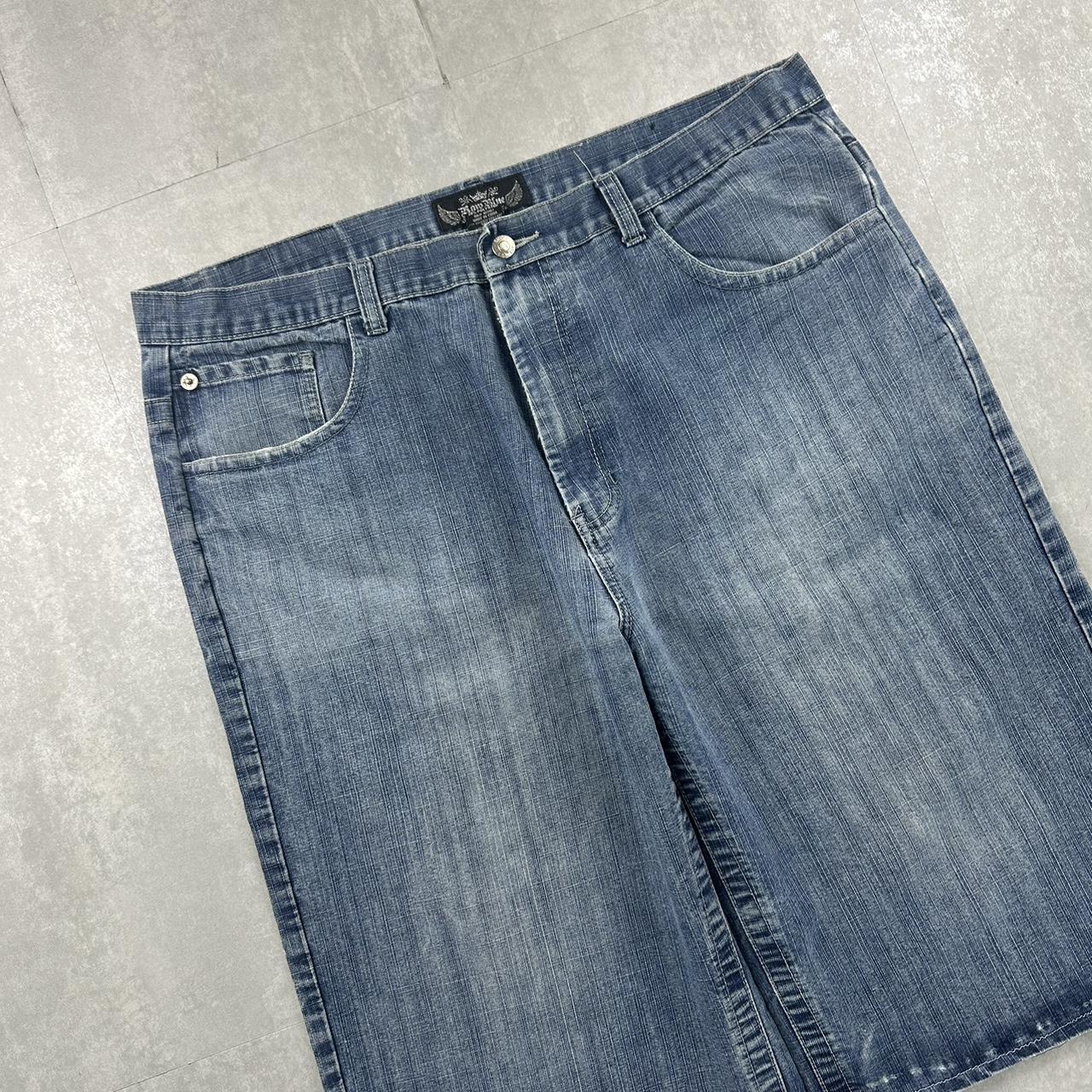 Raw Blue Grunge 2000s spellout carpenter style jorts