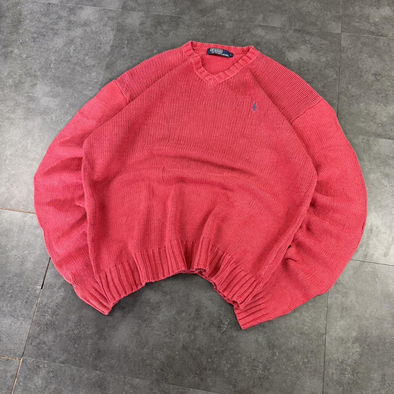 Polo Ralph Lauren 90s chunky knit heavyweight red v neck jumper