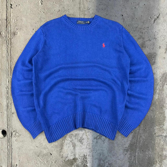Polo Ralph Lauren 90s chunky knit knitted heavyweight blue jumper