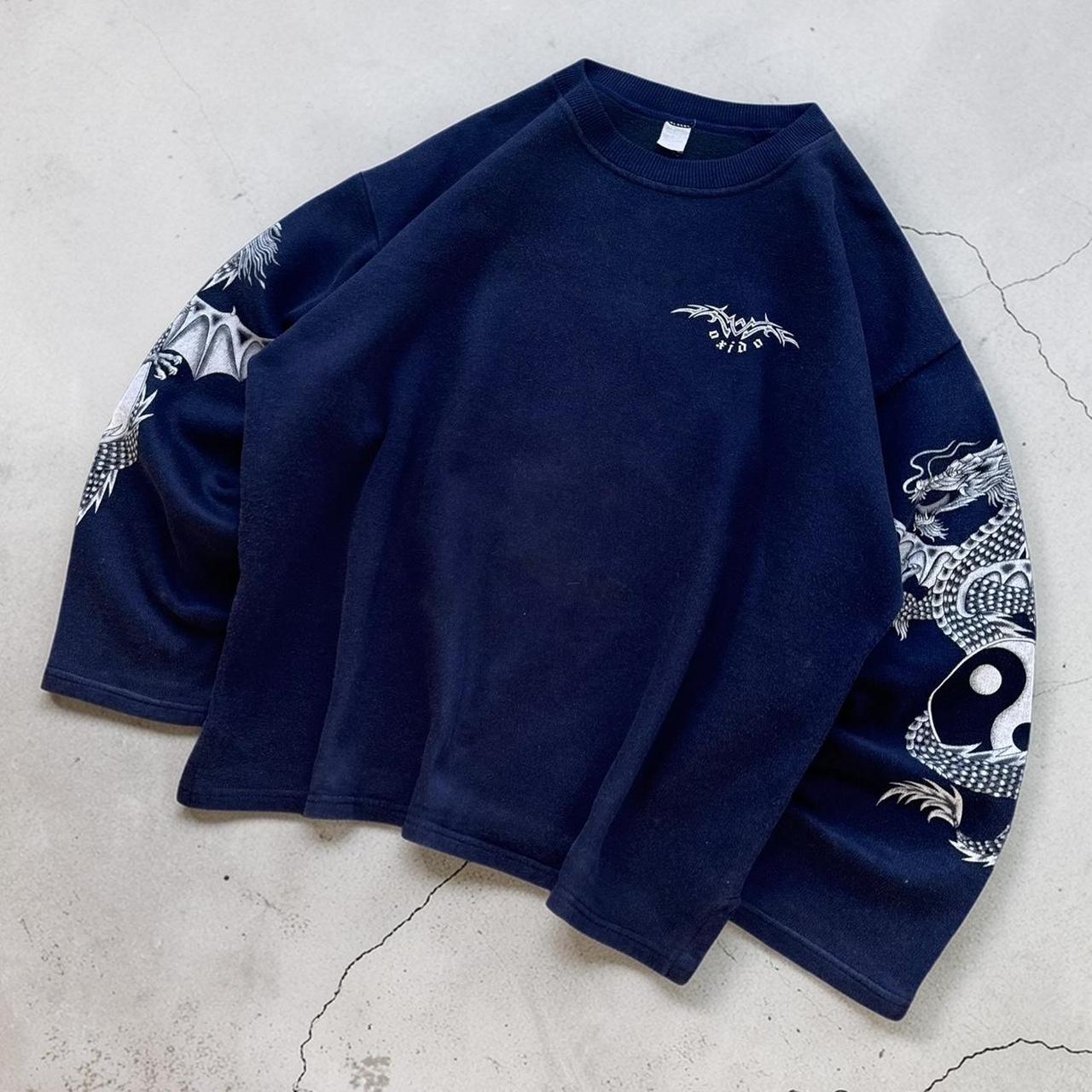 Oxido Vintage Y2K Surfwear 2000s blue dragon print sweatshirt
