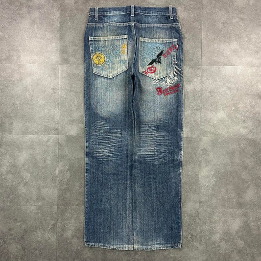 Japanese style hiphop 2000s embroidered jeans