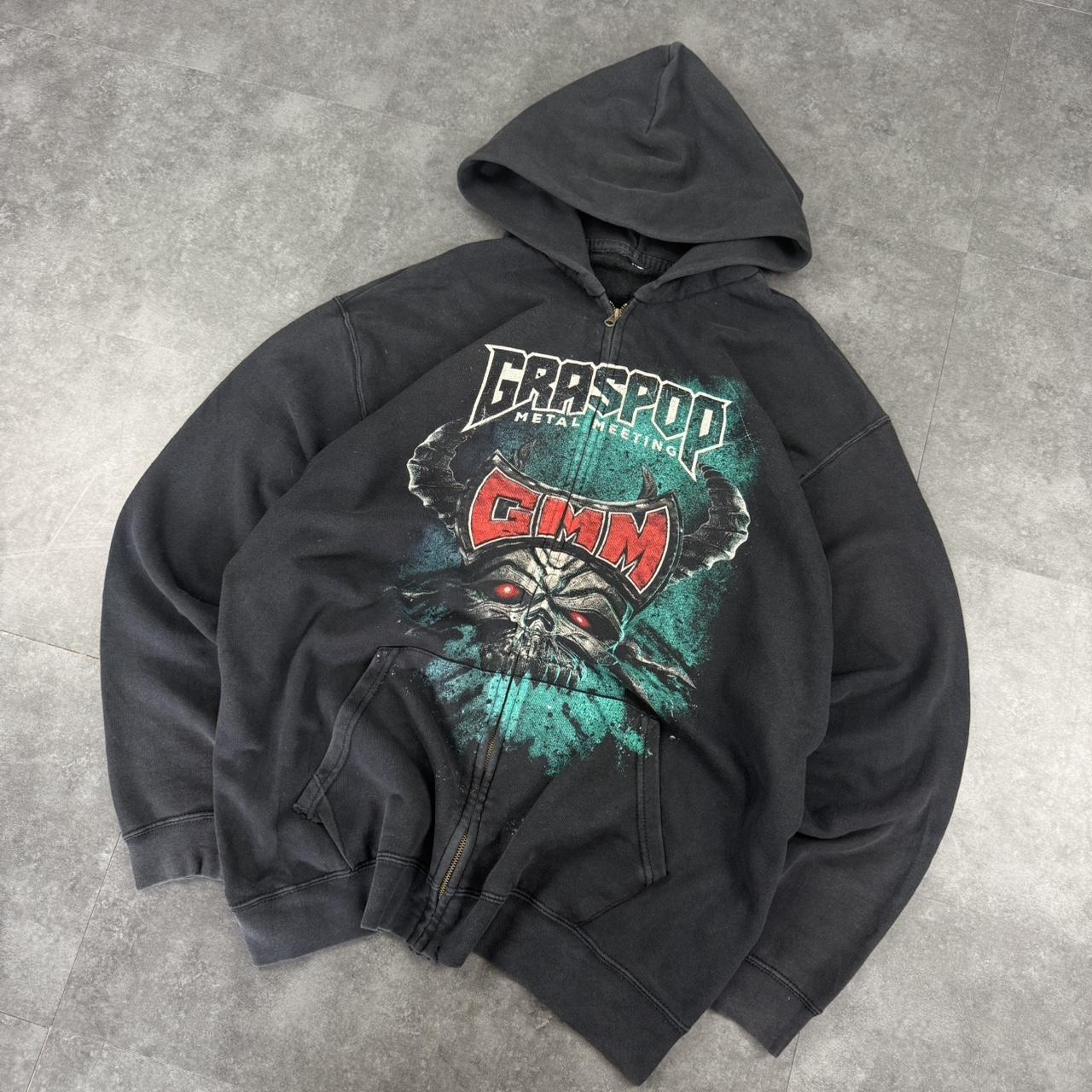 Gothic festival 2000s full zip Spellout graphic Grunge skull hoodie
