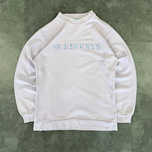 Burberrys 90’s blush pink floral spellout embroidered Burberry logo sweatshirt