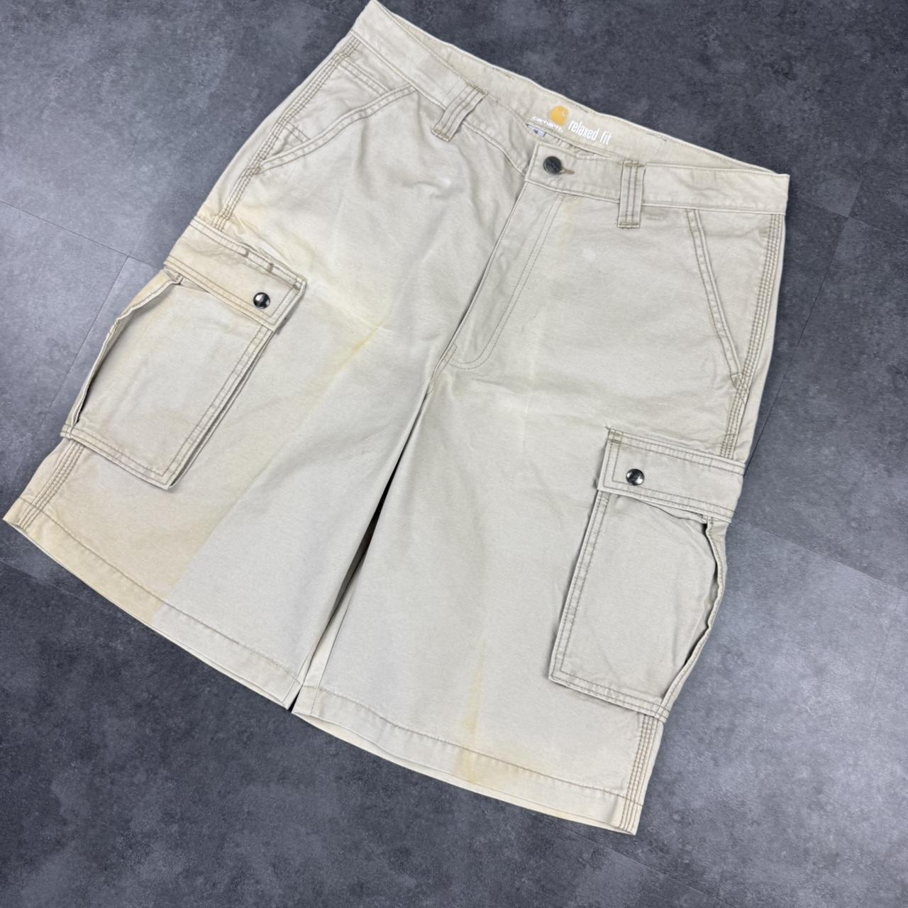 Carhartt 2000s carpenter Bermuda check dungaree workwear comfort fit cargo shorts