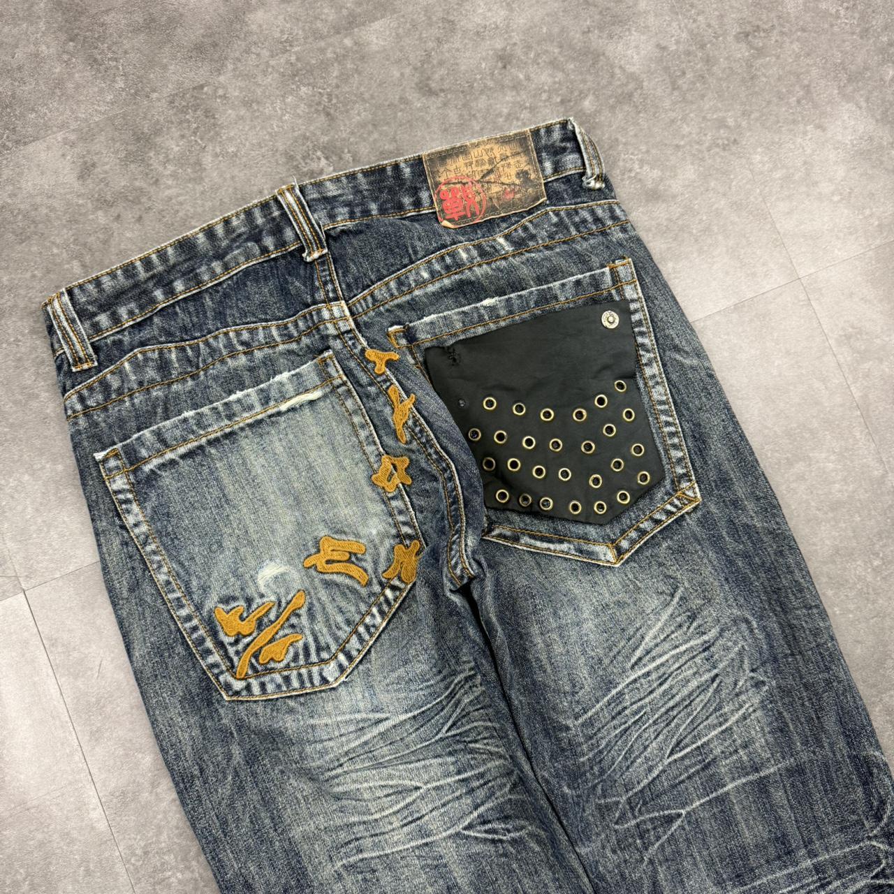 Japanese style hiphop 2000s embroidered jeans