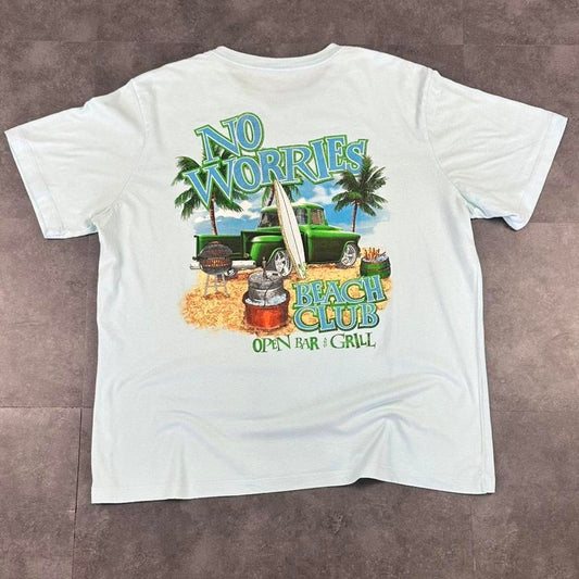 No Worries T 2000s Print Pale blue Beach Club Logo graphic T shirt