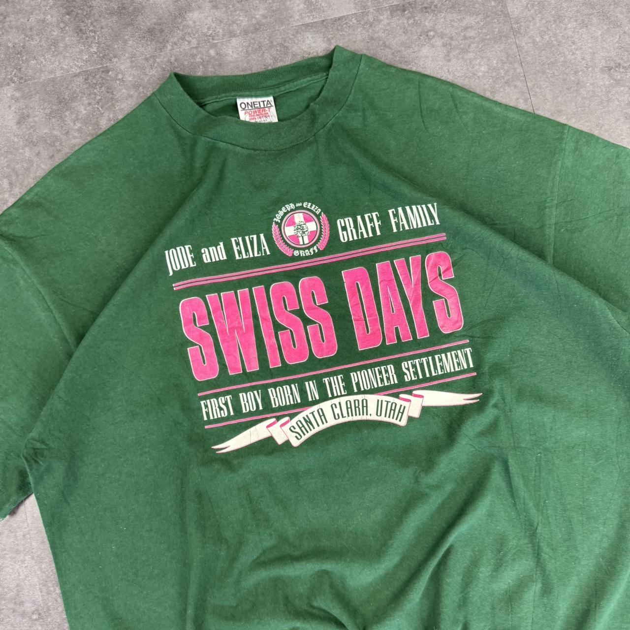 Oneita Siwss Day print 90s Single Stitch Graphic print T-Shirt