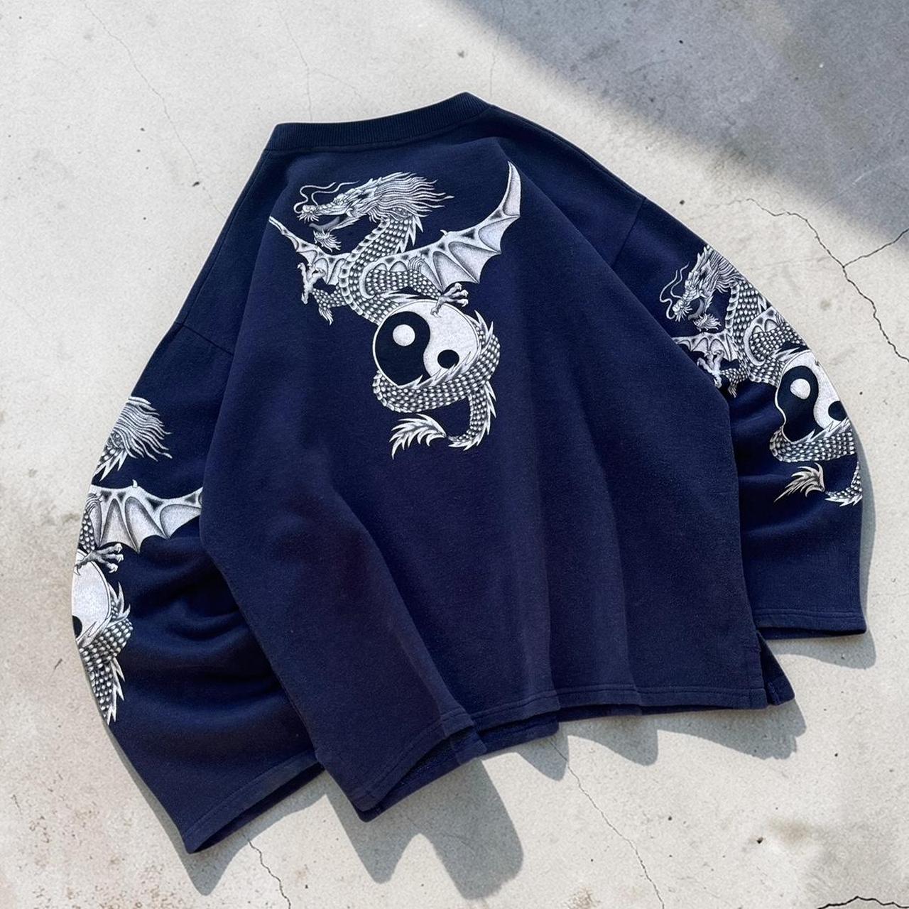 Oxido Vintage Y2K Surfwear 2000s blue dragon print sweatshirt