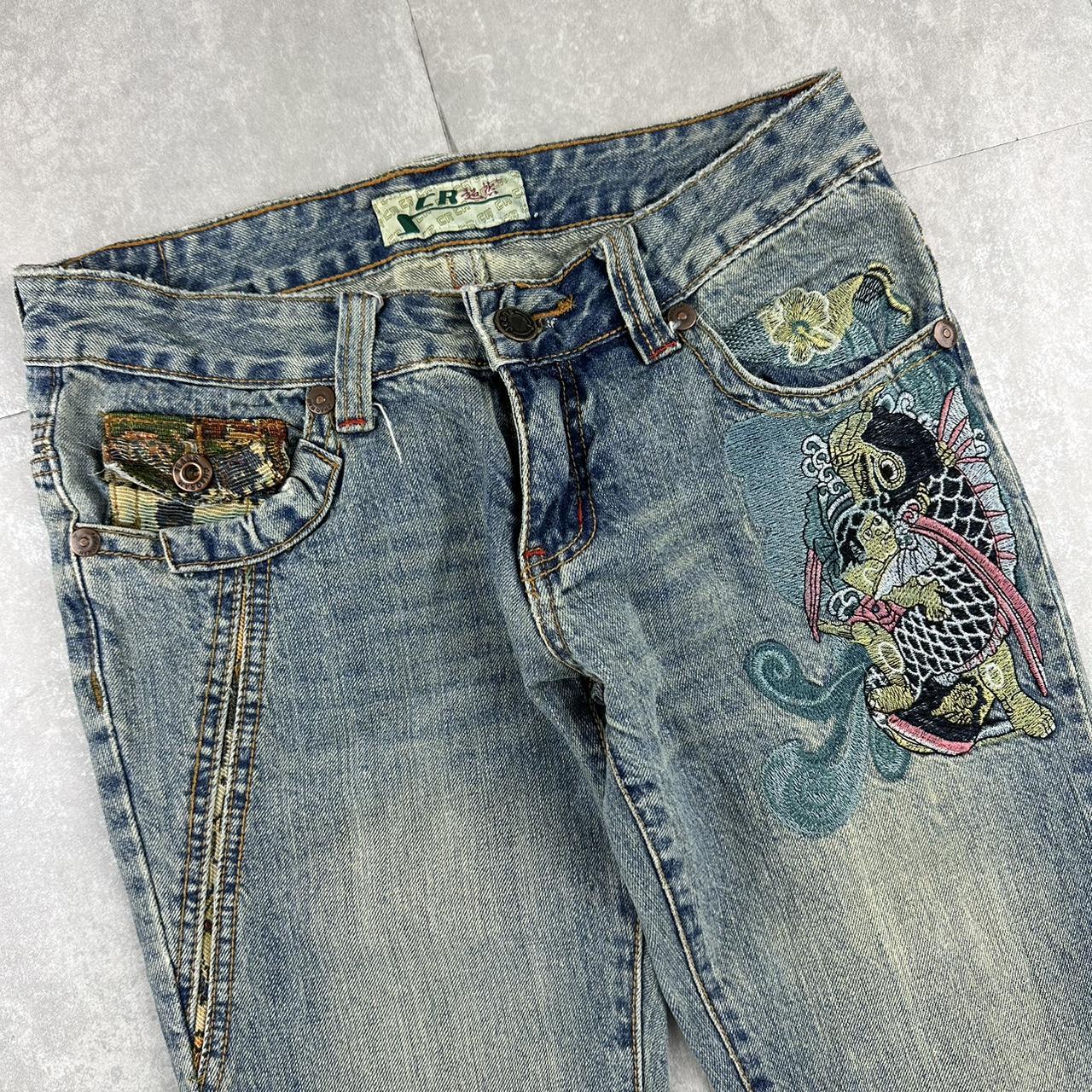 Japanese style 2000s big embroidered jeans