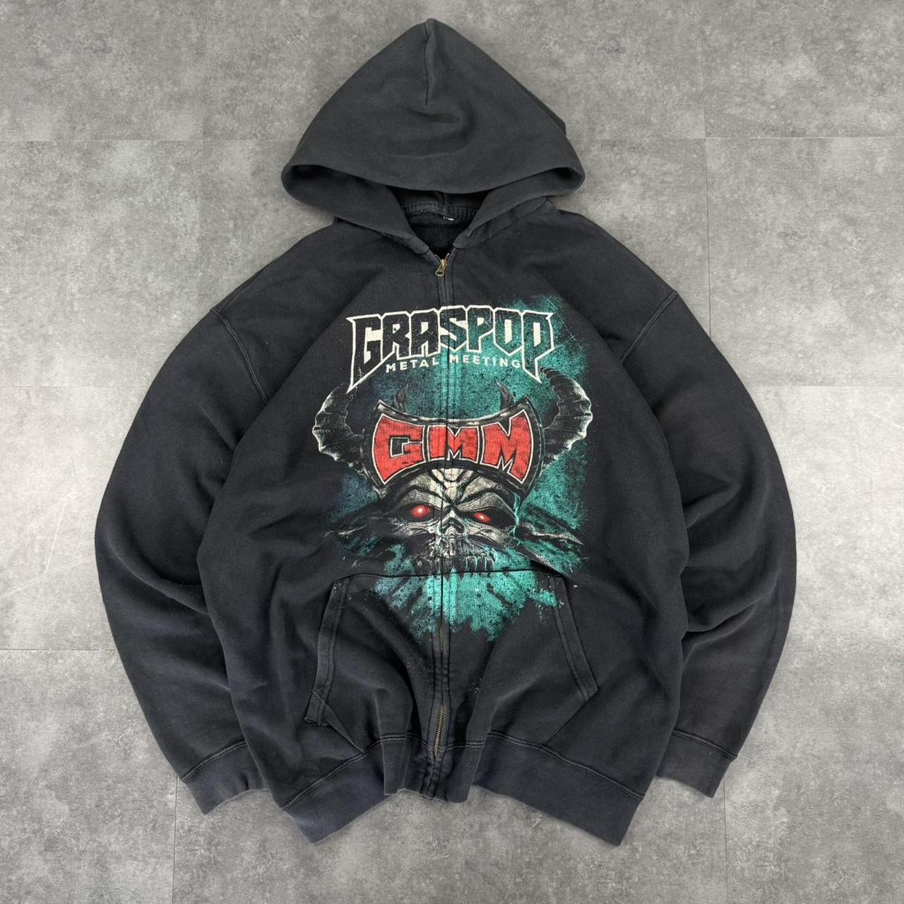 Gothic festival 2000s full zip Spellout graphic Grunge skull hoodie