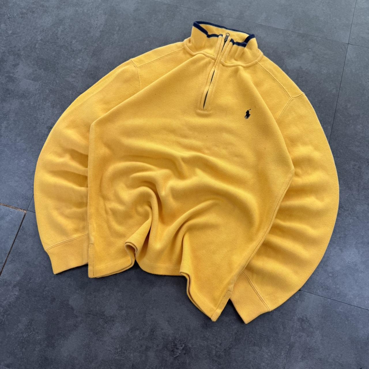 Polo Ralph Lauren 90s chunky knit yellow pullover knit quarter 1/4 zip jumper