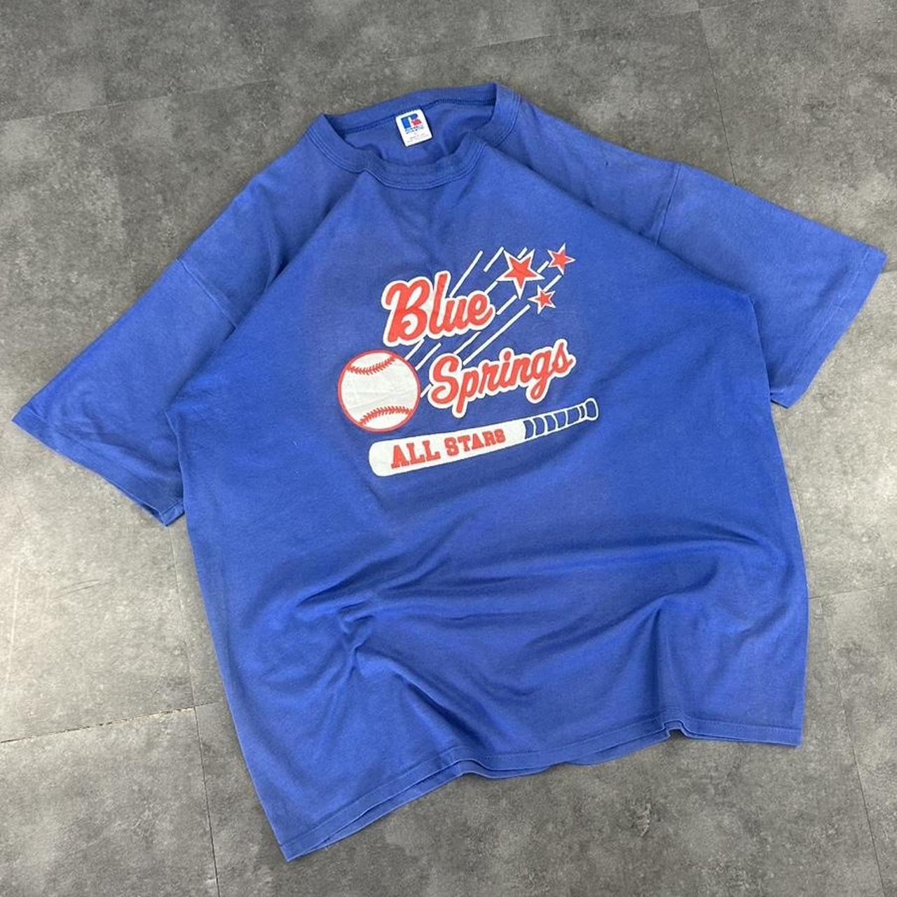 Russel Athletics T 2000s Print graphic Blue springs Baseball T shirt