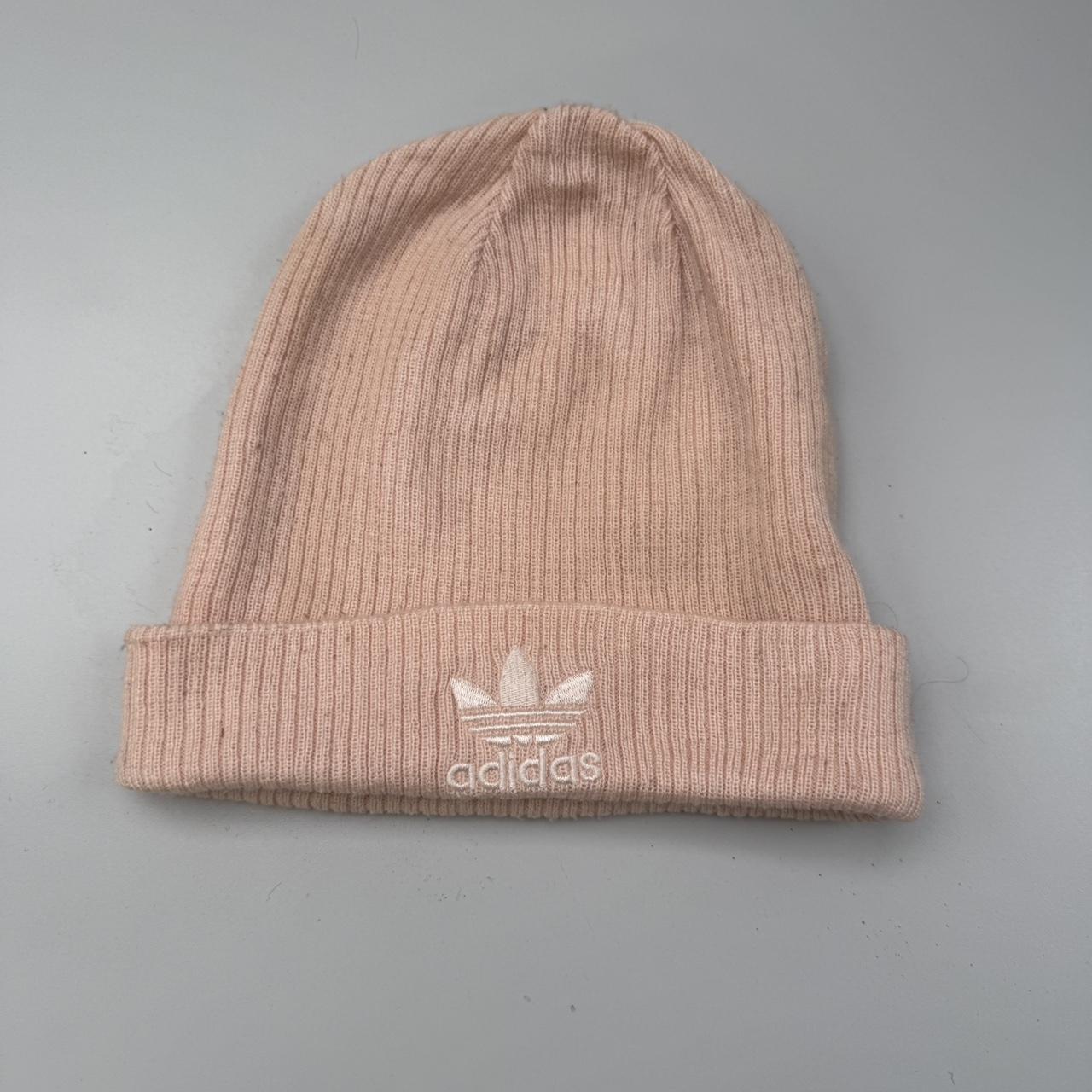 Adidas 2000s vintage pink and white embroidered logo beanie hat