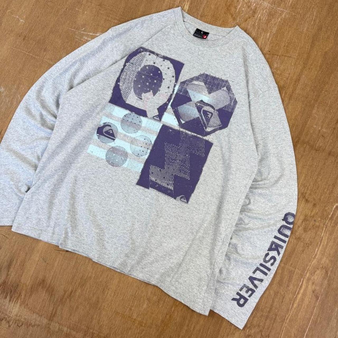 Quiksilver Surfwear grey and purple Y2K long sleeve shirt