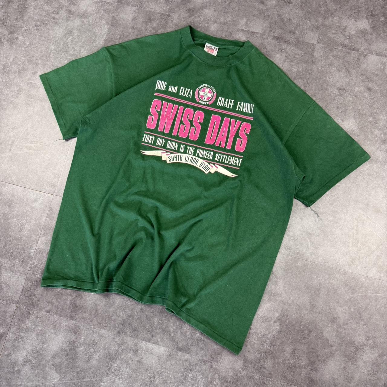 Oneita Siwss Day print 90s Single Stitch Graphic print T-Shirt