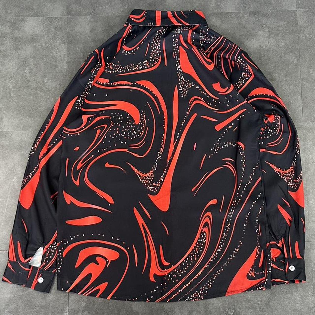 Red and Black 2000s vintage 90s Y2K lightweight Summer racing button down bowling Shirt
