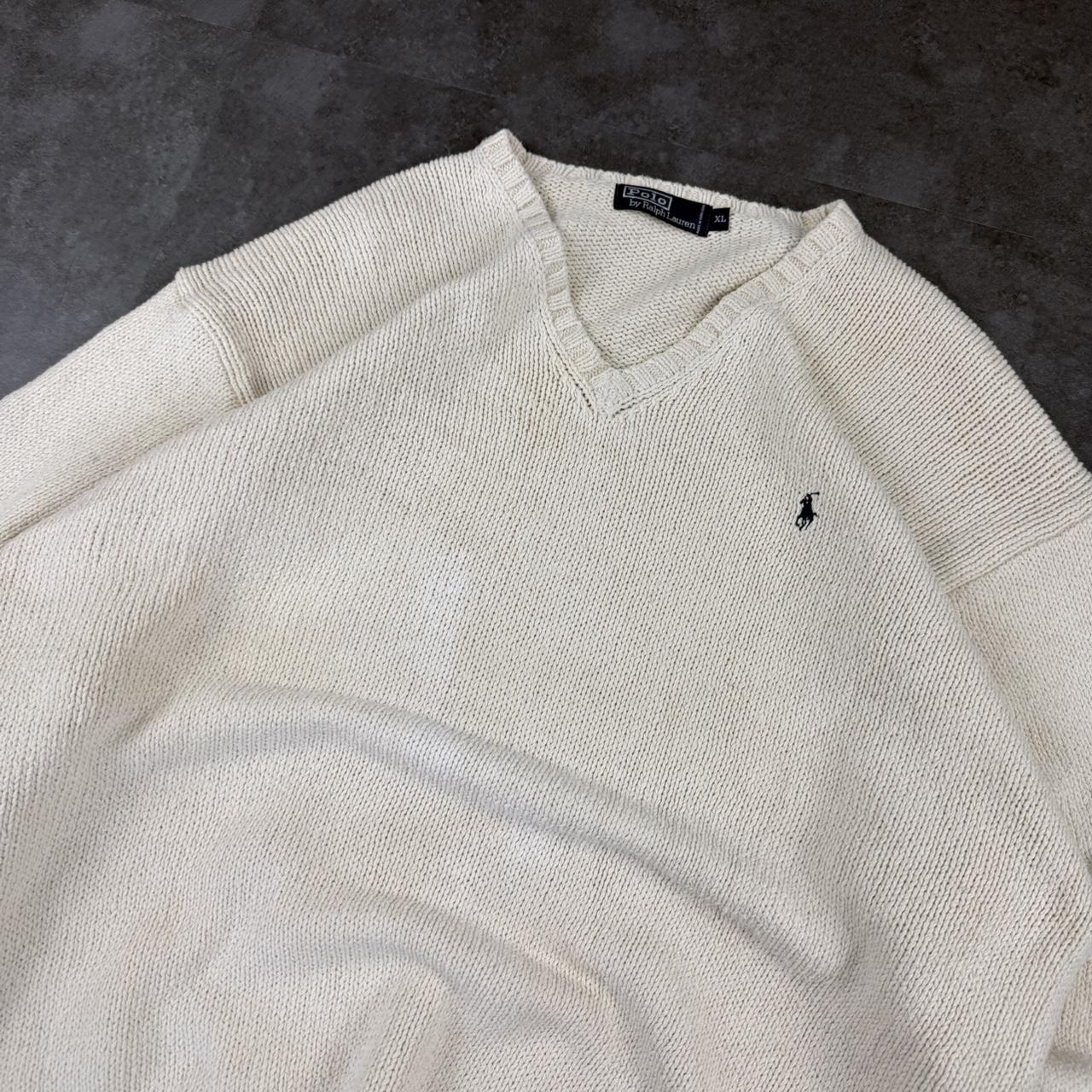 Polo Ralph Lauren 90s chunky knit heavyweight blue v neck jumper