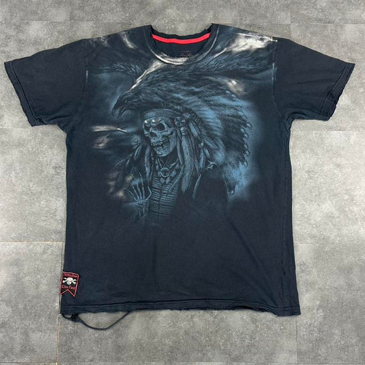 Affliction 2000s tribal Skull and Eagle print graphic logo T shirt