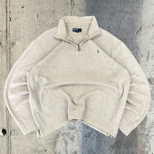 Polo Golf Ralph Lauren 90s chunky knit cream pullover rip knit quarter 1/4 zip jumper