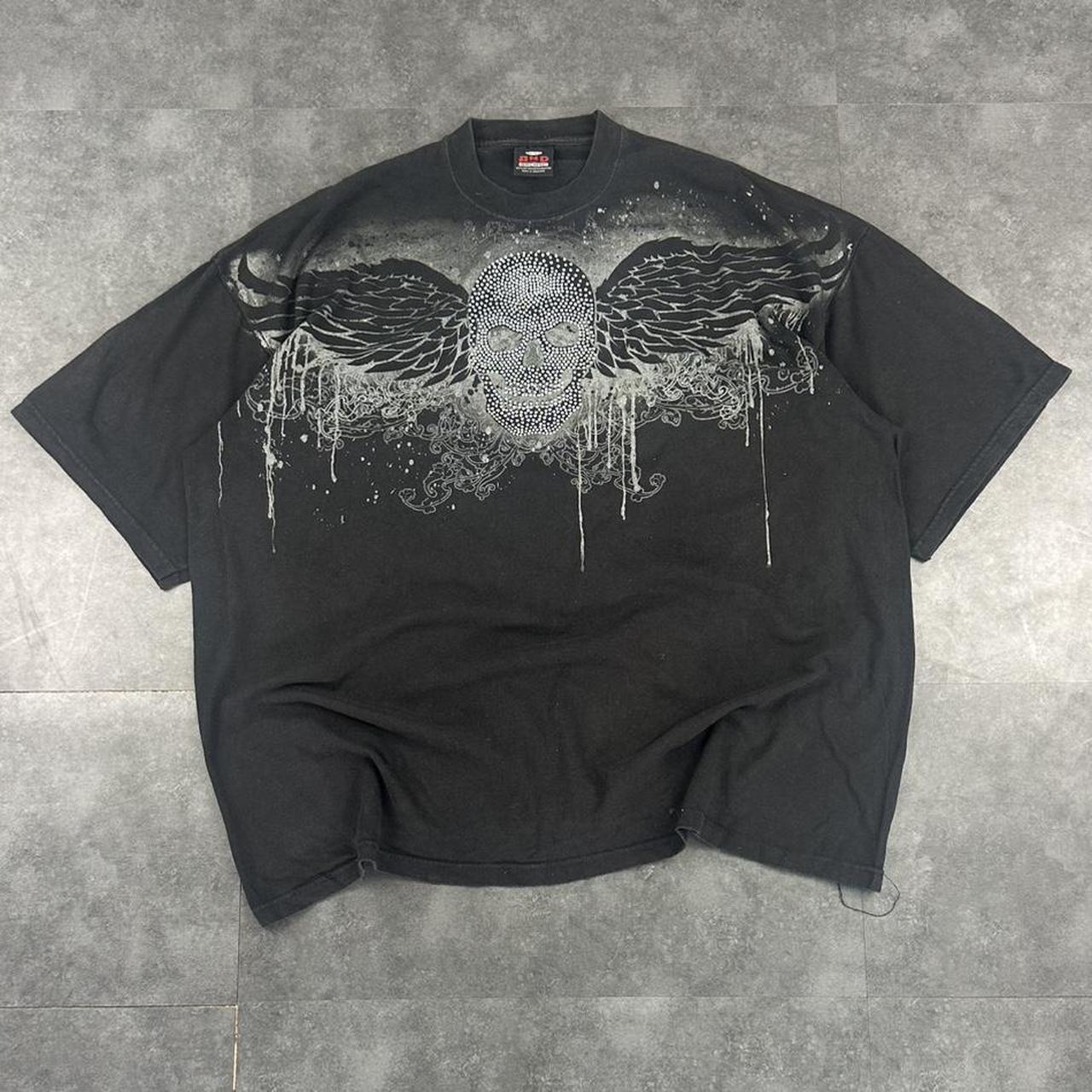 AND Heavyweight 2000s Print graphic Rhinestone skull logo T shirt