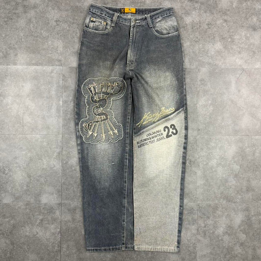 Japanese style hiphop 2000s embroidered jeans