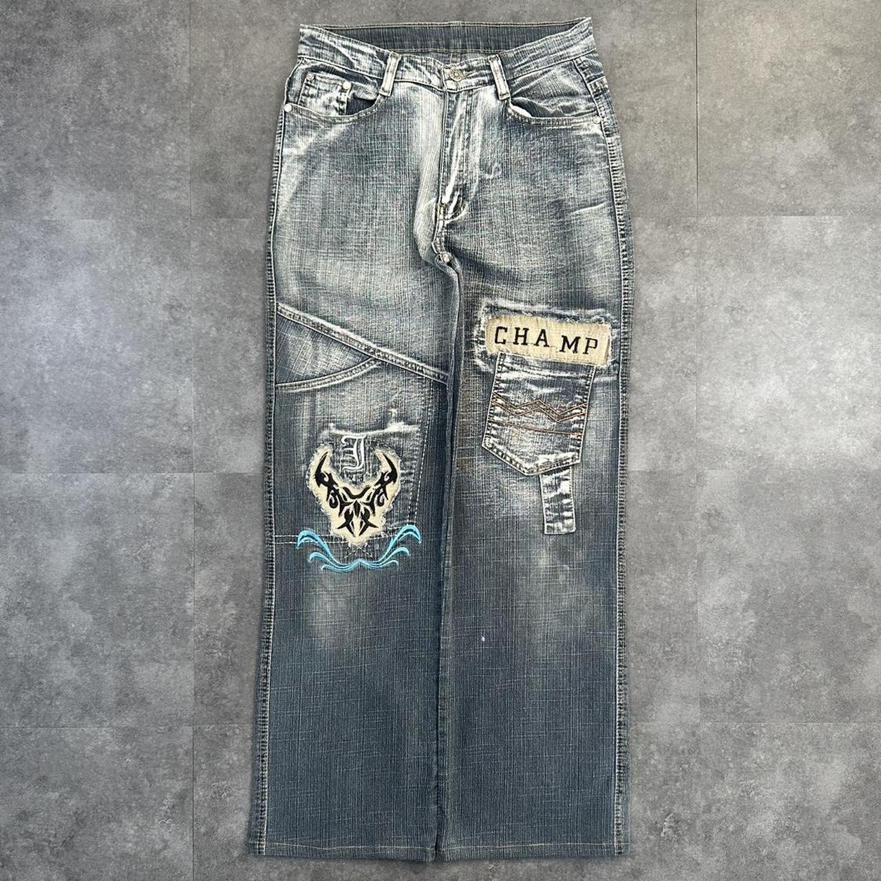 Japanese style hiphop 2000s embroidered jeans