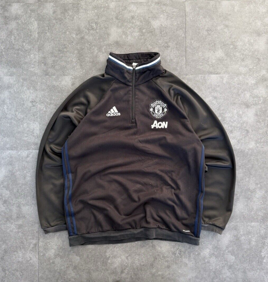 Adidas Manchester United 1/4 Zip Fleece Climawarm Training Top Jumper Black XL