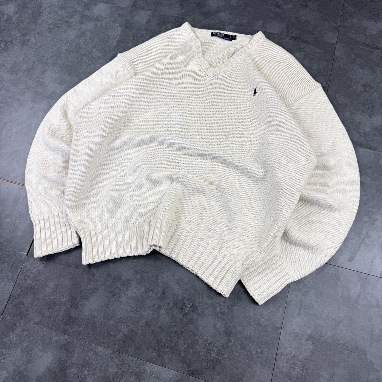 Polo Ralph Lauren 90s chunky knit heavyweight blue v neck jumper